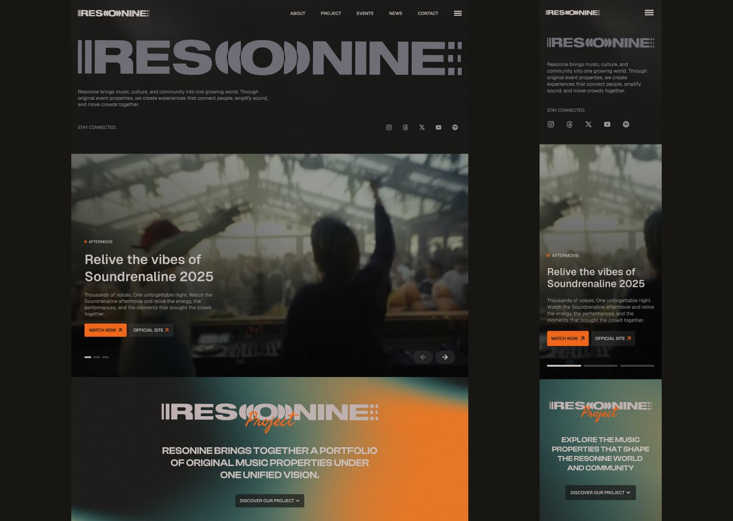 Resonine home page on desktop and mobile